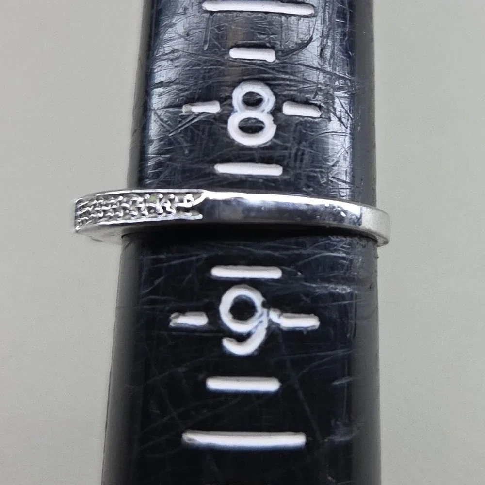 Silver Tone Baguette Accent Band Ring Stackable Minimalist Size 8.5